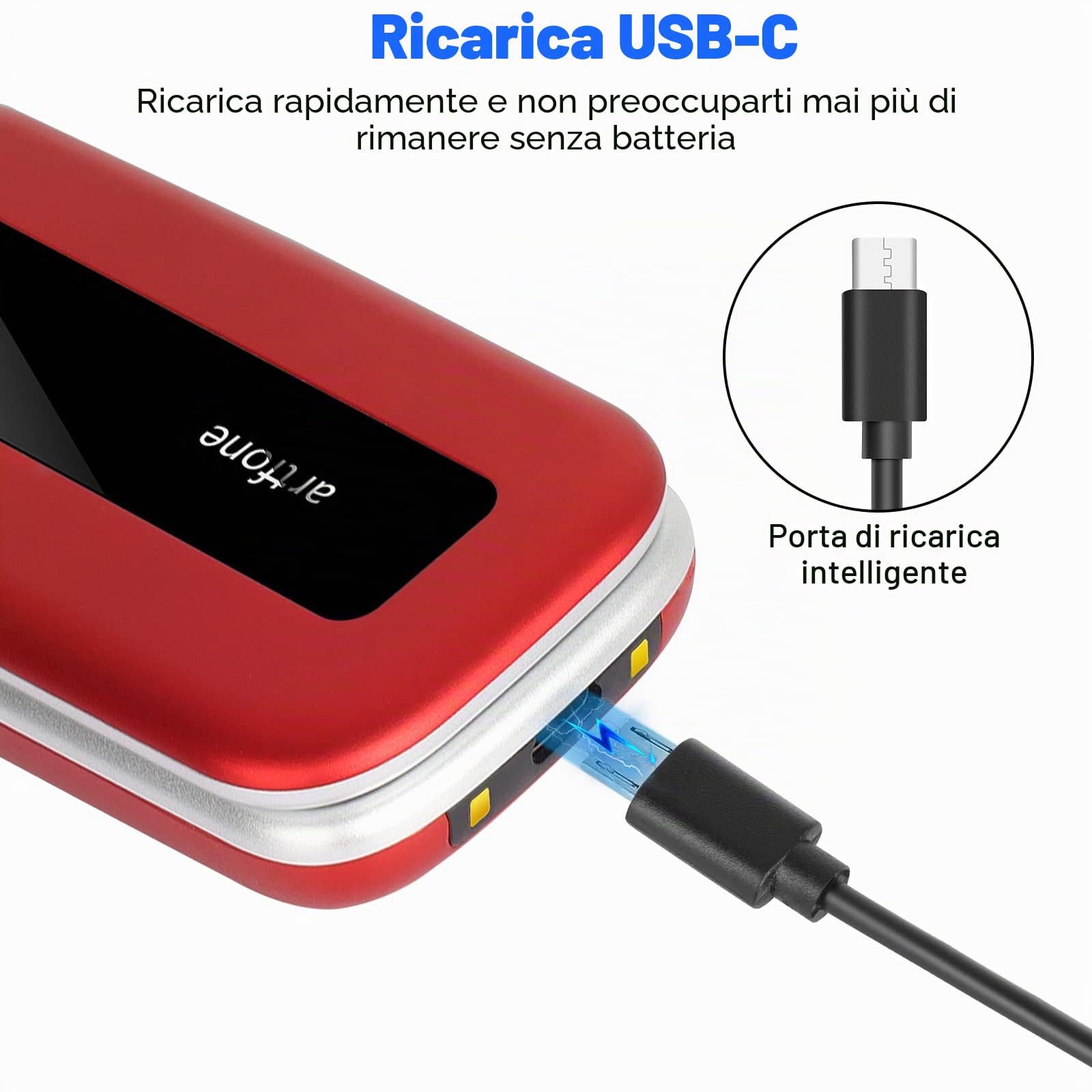 artfone Cellulare per anziani senza contratto, 2 G GSM con tasti grandi, per anziani con pulsante di emergenza SOS, display a colori da 2,4 pollici, doppia SIM, torcia rossa