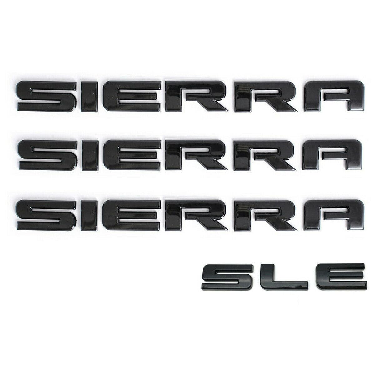 4Pc Sierra SLE Letter Emblem 3D Badge Front Door/Rear Tailgate Replacement for Sierra (Gloss Black)