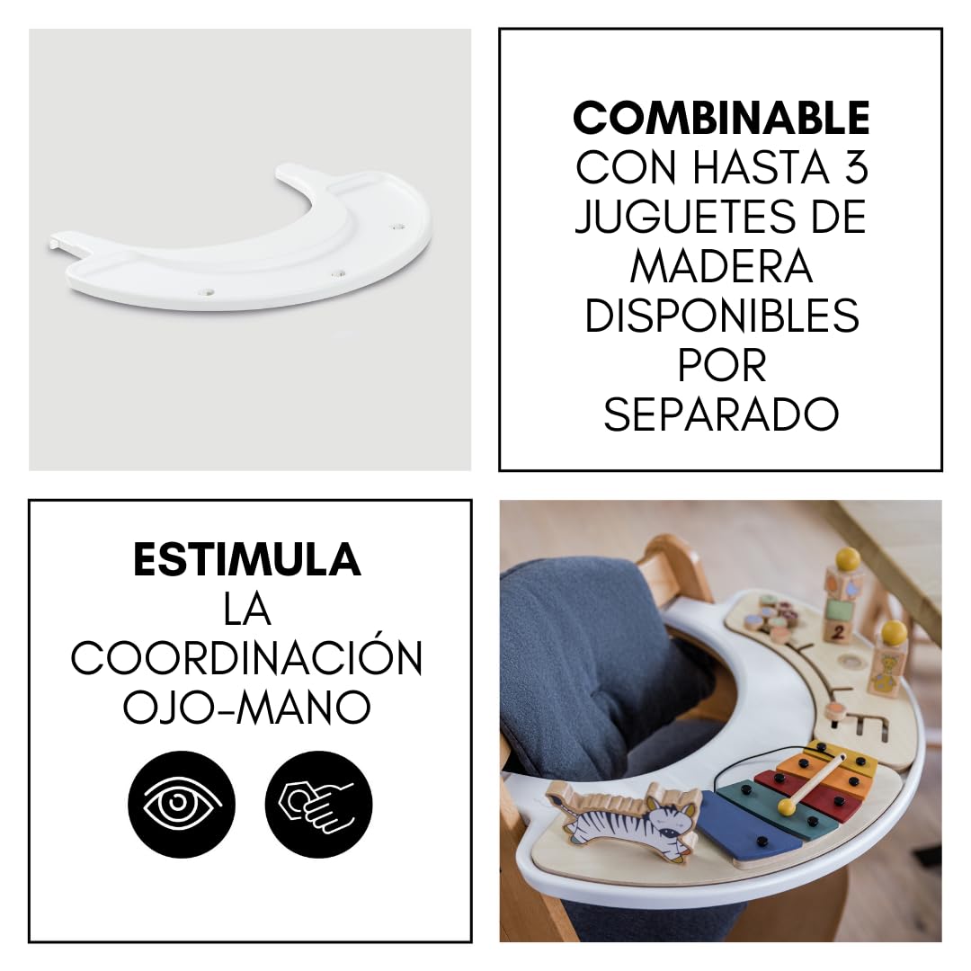 hauck Set de Silla de Madera para Niños Alpha Plus, Bandeja de Juego Play Tray, Juguete para la Trona y Cojín de 2 Piezas, Tronas de Bebe Evolutiva desde 6 Meses - Natural