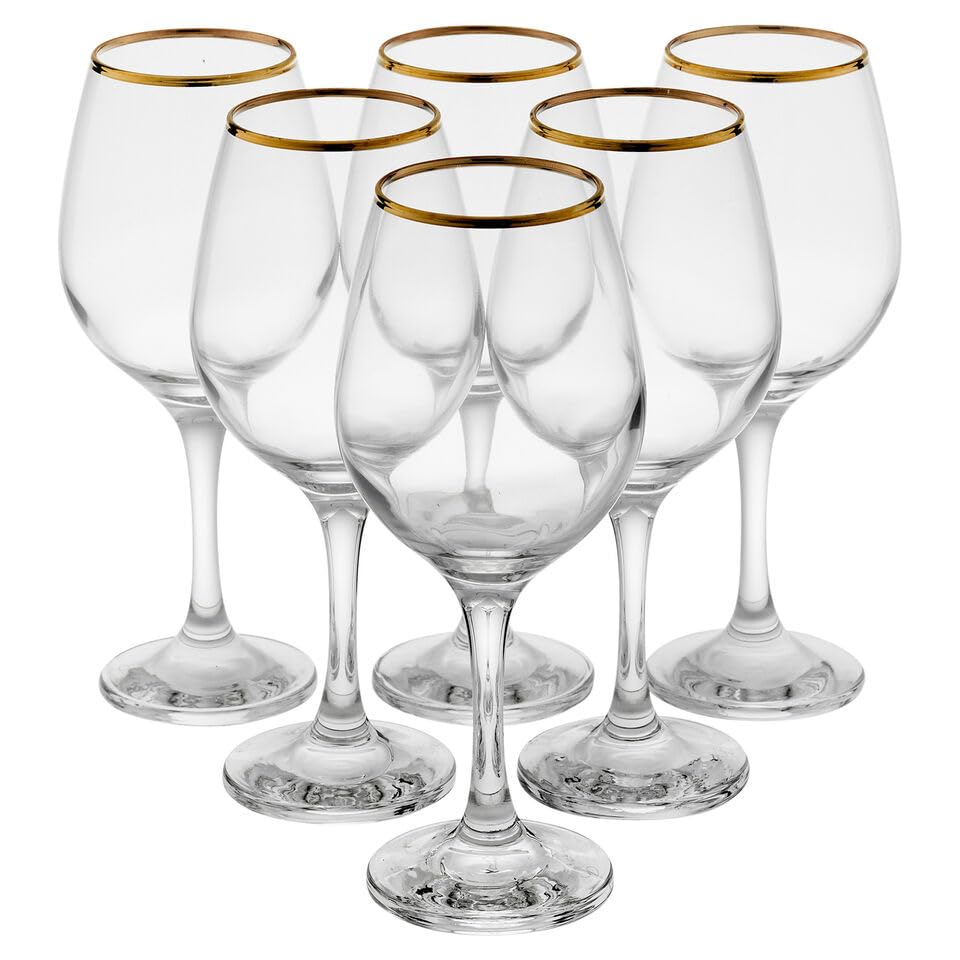 Queensway Home & Dining Set of 6/12 Pcs Amber Gold Rimmed Wine Glass Drinking Glasses Sets Gift Boxed 460/365/295ml