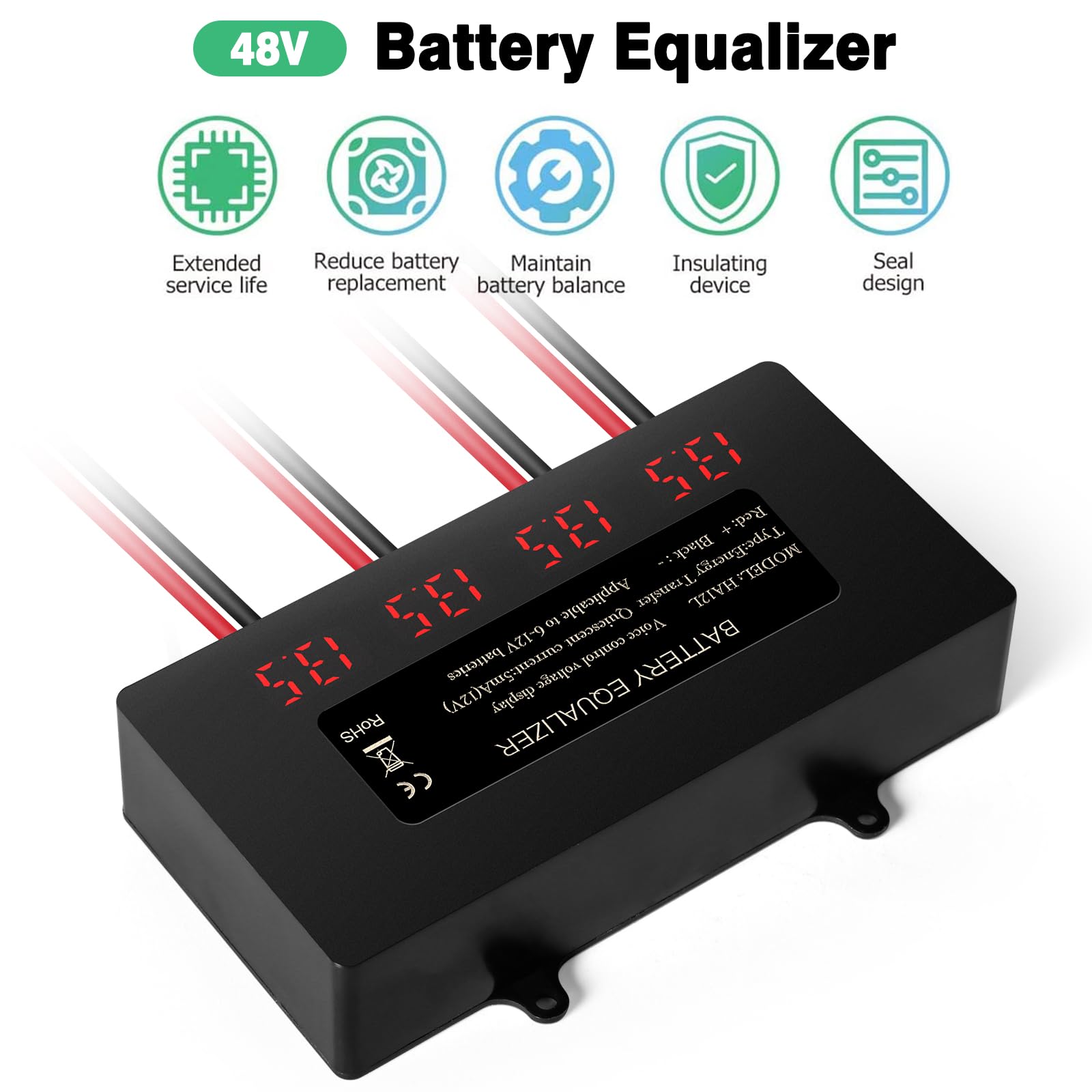Equilibriador de batería de 48V ecualizador de batería de 48V para plomo ácido iones de litio hierro fosfato etc. Pantalla digital LCD, compatible con conexión en serie o en paralelo.