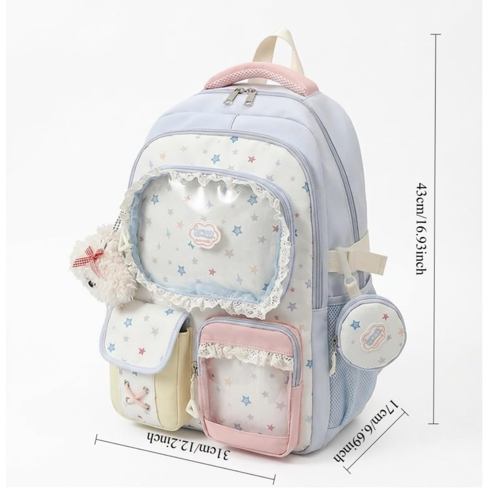 Mochila Escolar Ita Bag Aesthetic Niña, Mochilas Bonitas Multibolsillos con Ventana Transparente para Pines Coleccionables, Kawaii, para la escuela y convenciones de anime (Negro)