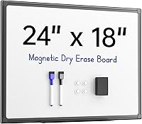 VUSIGN 24x18 Magnetic Dry Erase Whiteboard for Wall - Black Aluminum Frame, Smooth No-Ghost Surface, Home Office School