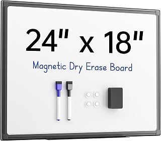VUSIGN 24x18 Magnetic Dry Erase Whiteboard for Wall - Black Aluminum Frame, Smooth No-Ghost Surface, Home Office School