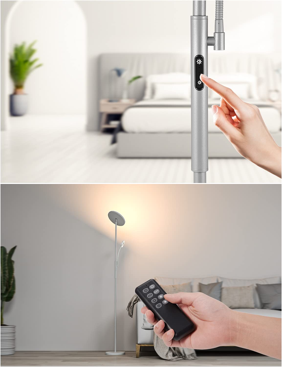 Modlicht 35W Lampada da terra LED Grigio, 4200lm Piantane da Salotto con Telecomando & Controllo Touch, 3000-6000K Piantana Lampada da Terra 1H Timer, Lampade da Pavimento per Camera da Letto, Ufficio