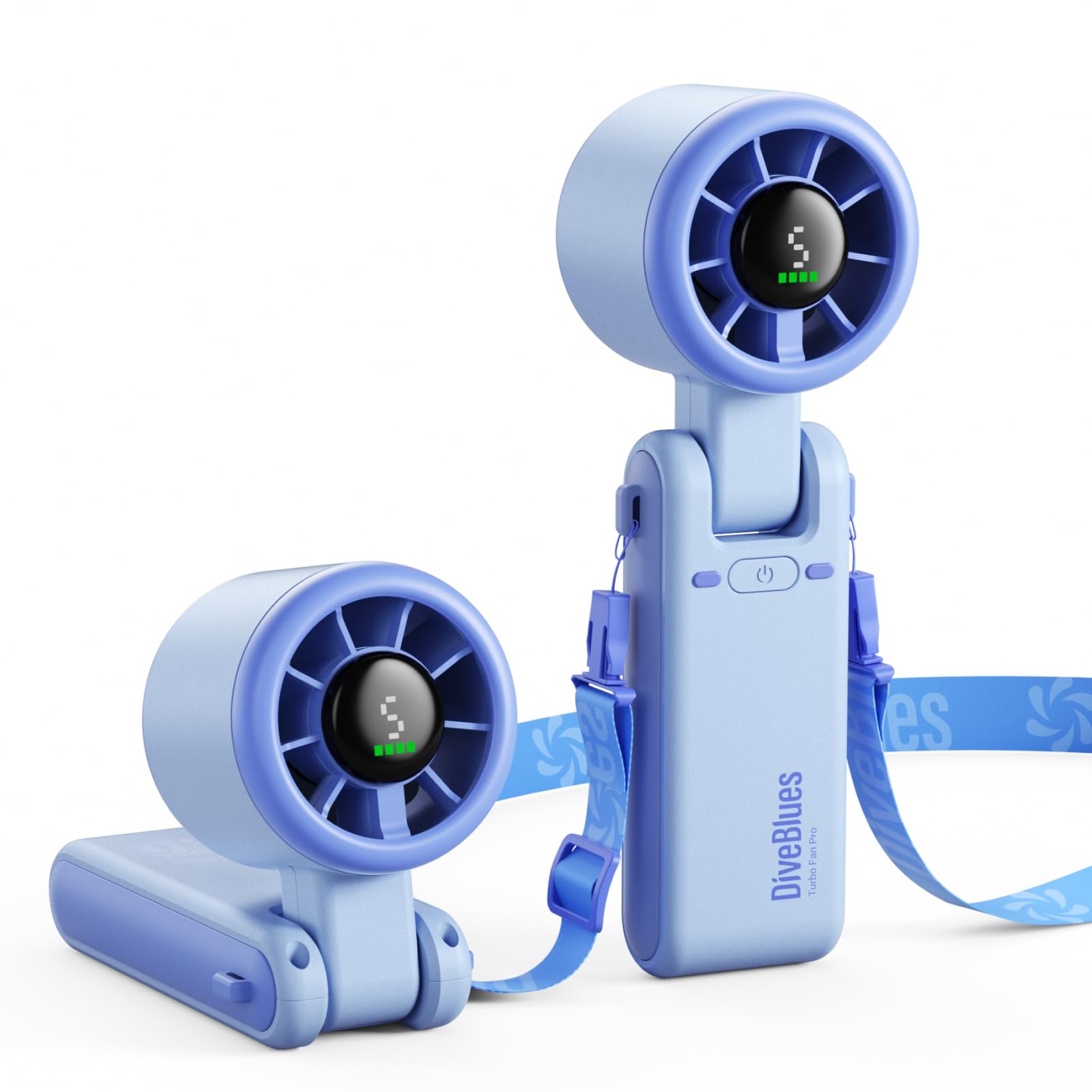 Diveblues Turbo Handventilator, 9m/s Hohe Geschwindigkeit, 5-stufiger Wind, Wiederaufladbarer Akku Mini Ventilator, 3-in-1 Hand&Hals& Tischventilator, bis zu 12 Stunden, für Reisen, Büro & Outdoor