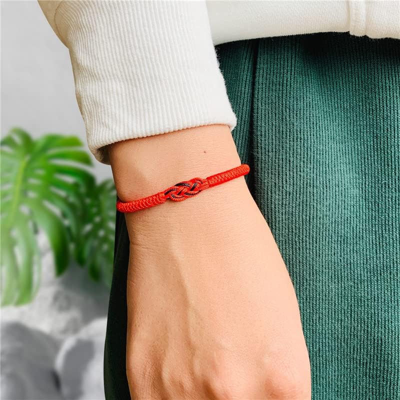Red String of Fate Couple Bracelet Matching Protection Long Distance Good Luck Bangle Bracelet for Him Her Relationships Valentines Day Gifts Adjustable Strand Bracelets for Boyfriend Girlfriend-black red - Image 3
