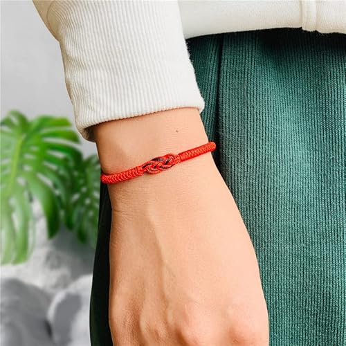 Pingyongchang Red String Couples Bracelets Matching Protection Long Distance Relationships Adjustable Good Luck Knot Strand Bracelet For Friends Family Women Men Girls Boys-Black Red #TOP4