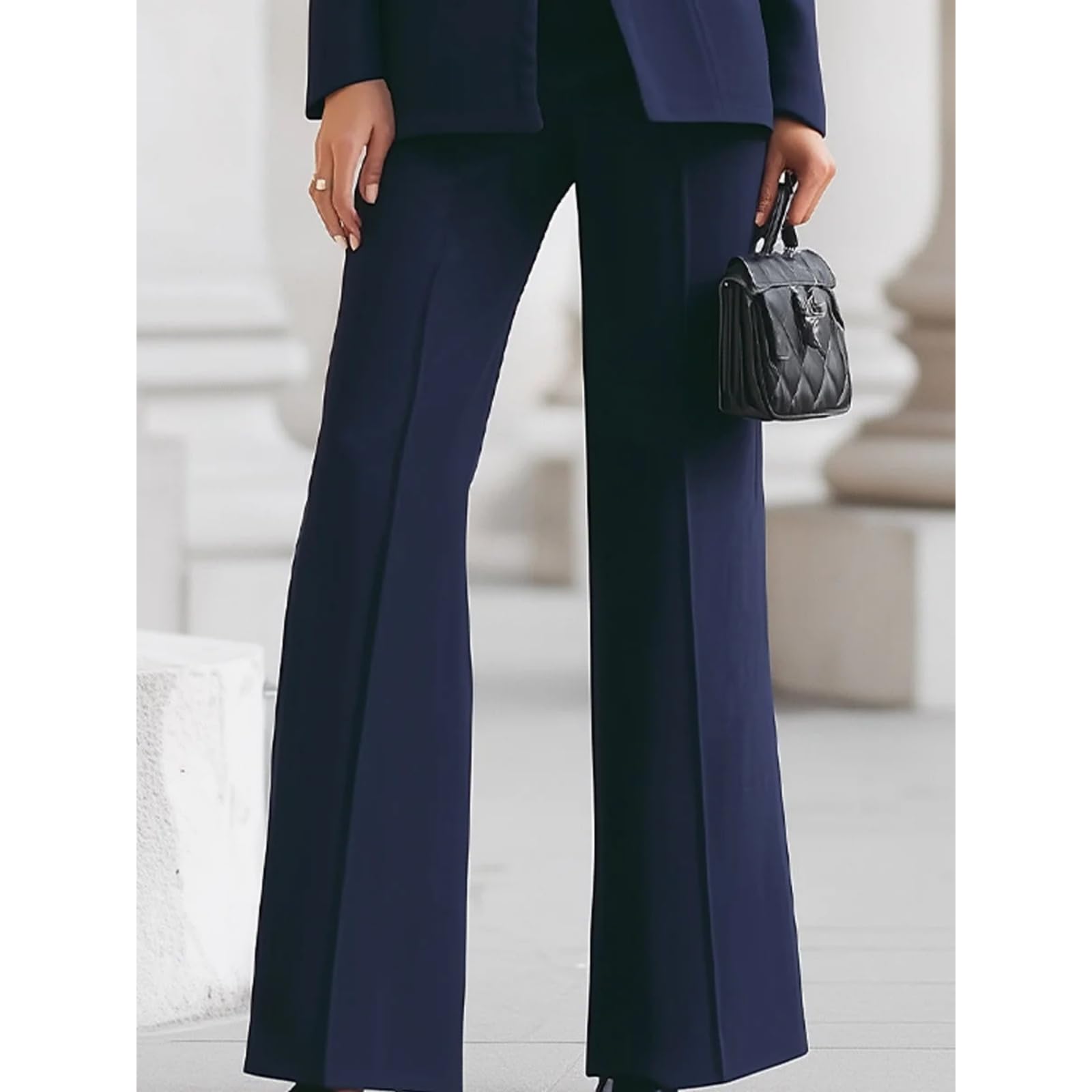 Completo da Donna Primaverile Blazer Business a Maniche Lunghe con Collo Alto Tasca e Chiusura a Un Bottone + Pantaloni a Gamba Larga in Tinta Unita - Elegante Outfit da Ufficio