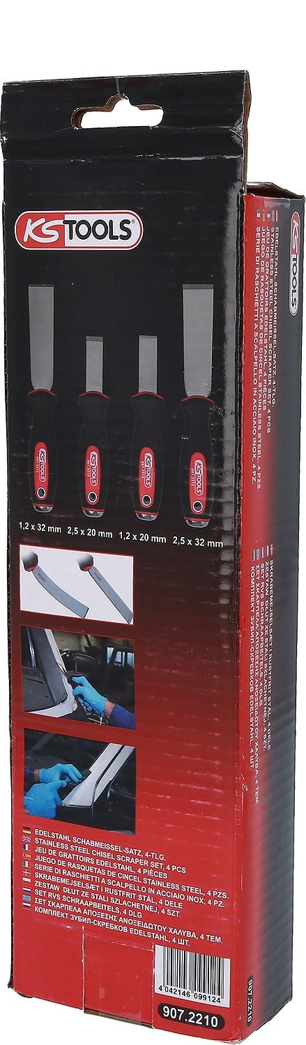 KS Tools 907.2210 Juego de rasquetas de cincel STAINLESS STEEL, 4 pzs