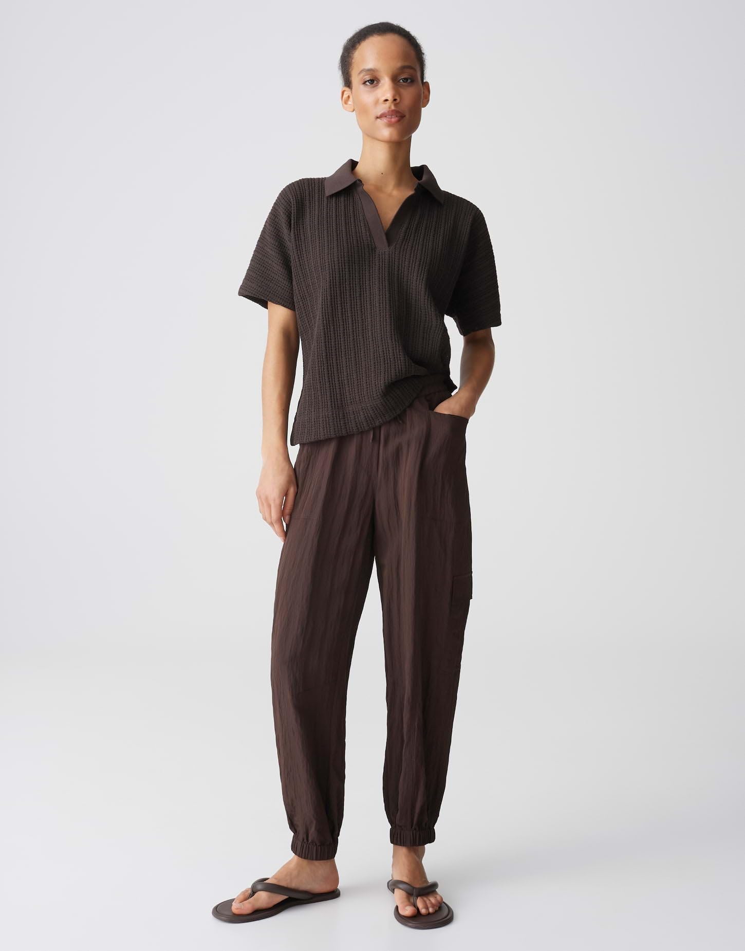 OPUS Damen Kurzarmshirt | Poloshirt in luftiger Strickoptik Loose Fit