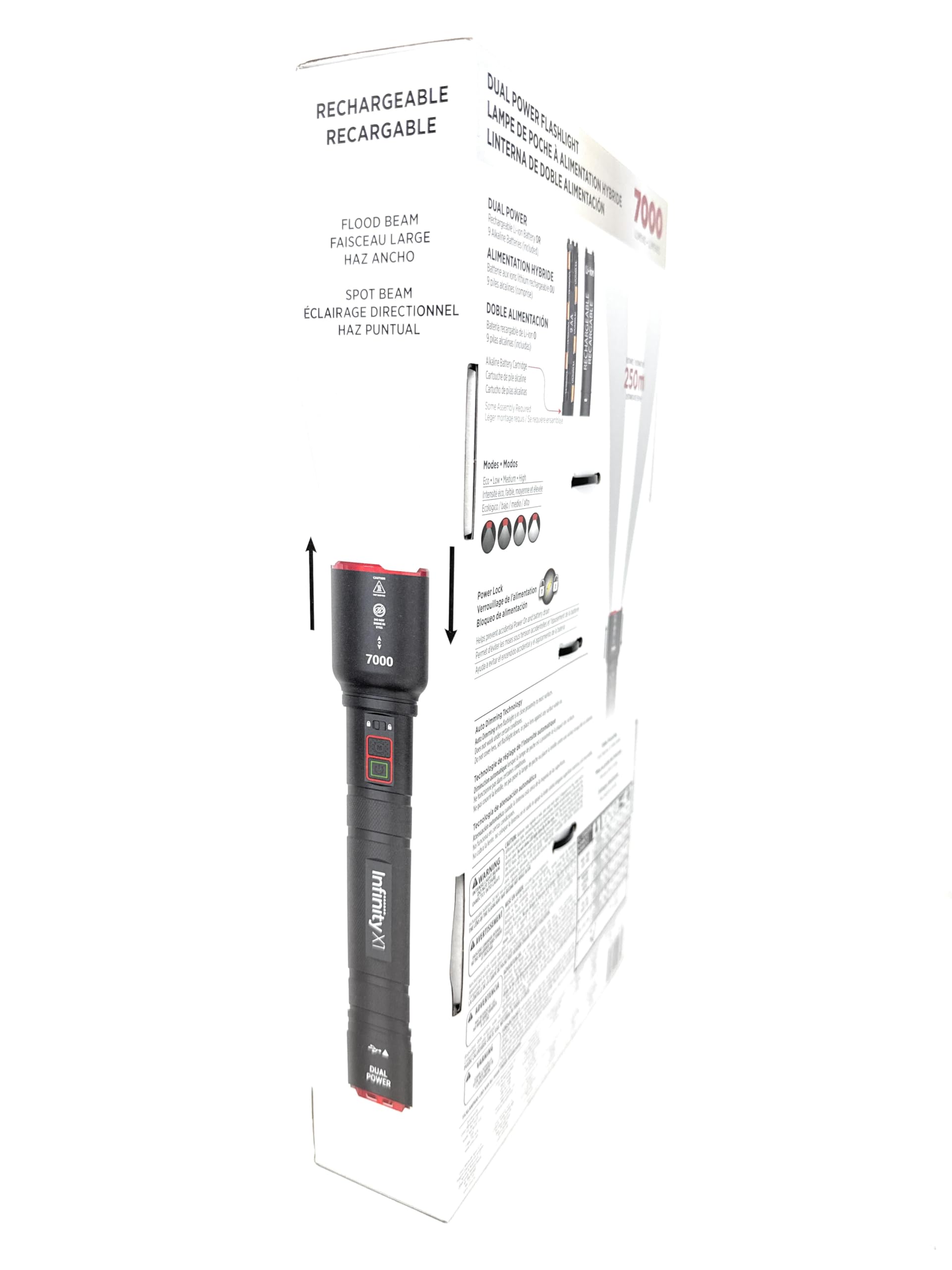 Infinity X1 Lampe de poche rechargeable double puissance 7000 L, LED CREE 7000 lumens avec mise au point réglable et verrouillage de la chaleur