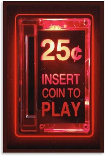 Insertar moneda para jugar, letrero de neón retro de arcade, impresión en lienzo, impresiones artísticas de pared, pósteres de decoración de pared, disponible en Yaxa Colombia