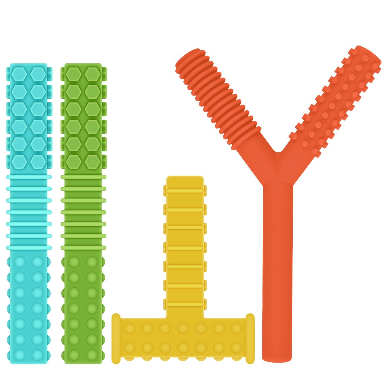 Sensory Chew Stick,ERKOON 4 Pcs Silicone Chew Toys Training and Development Fidget Toy Chewing Necklace for Teething Babies, Autism ADHD SPD, Oral Motor, Anxiety, Autistic Children and Adult