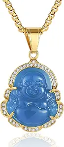 P.BLAKE Laughing Buddha Buddah Necklaces For Women Men, Ice Out Buddha Pendant For Men Women with Stainless Steel Gold Chain 24 inches