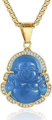P.BLAKE Laughing Buddha Buddah Necklaces For Women Men, Ice Out Buddha Pendant For Men Women with Stainless Steel Gold Chain 24 inches