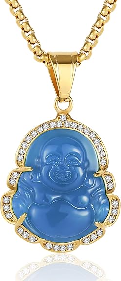 P.BLAKE Laughing Buddha Buddah Necklaces For Women Men, Ice Out Buddha Pendant For Men Women with Stainless Steel Gold Chain 24 inches