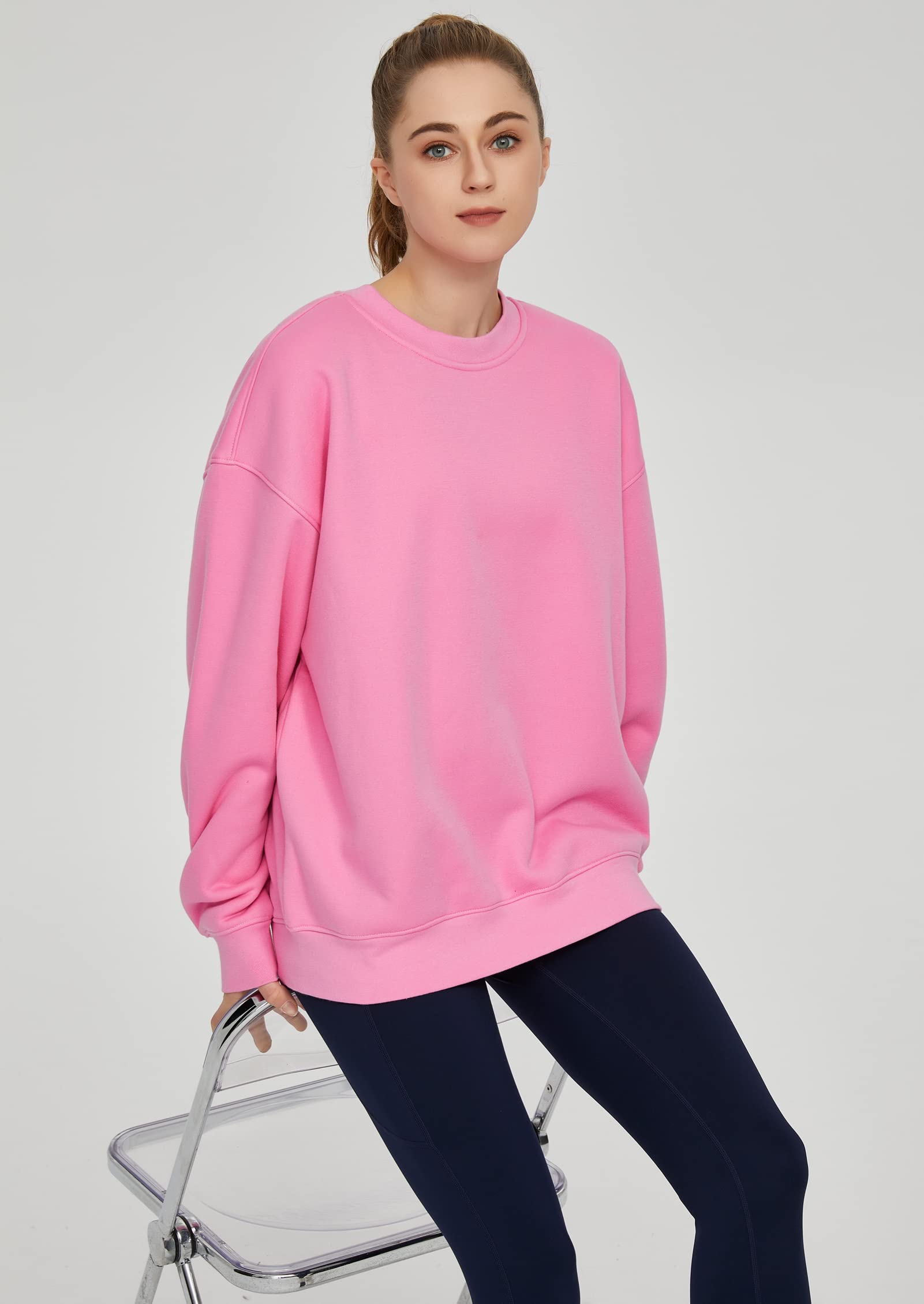 THE GYM PEOPLE Damska bluza polarowa z okrągłym dekoltem luźny krój miękka bluza oversize