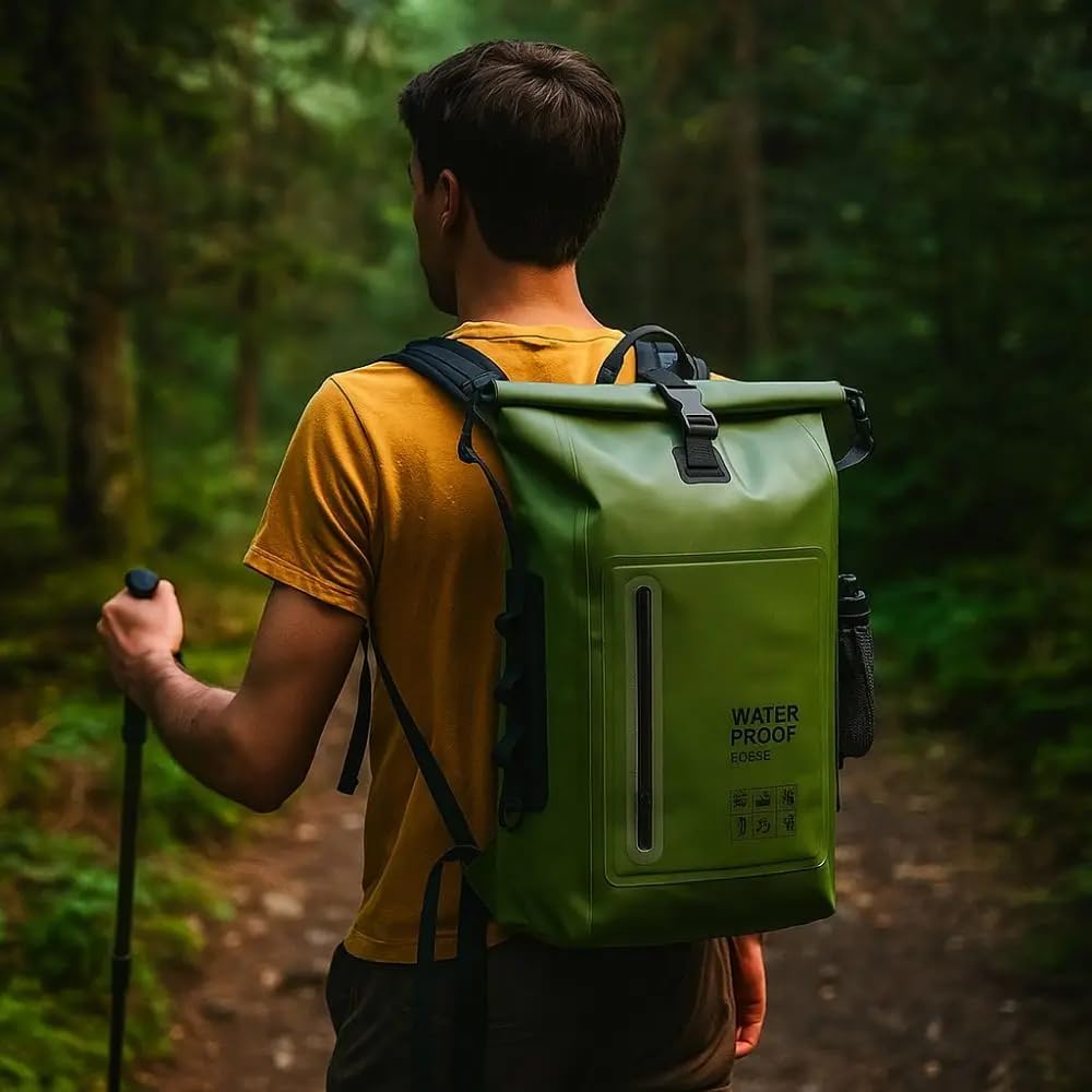 Dry Bag Waterproof Hiking 25L-Floating&Lightweight Bags for men Backpack, Boating, Fishing,Paddle boarding,Camping Kayaking(Green)