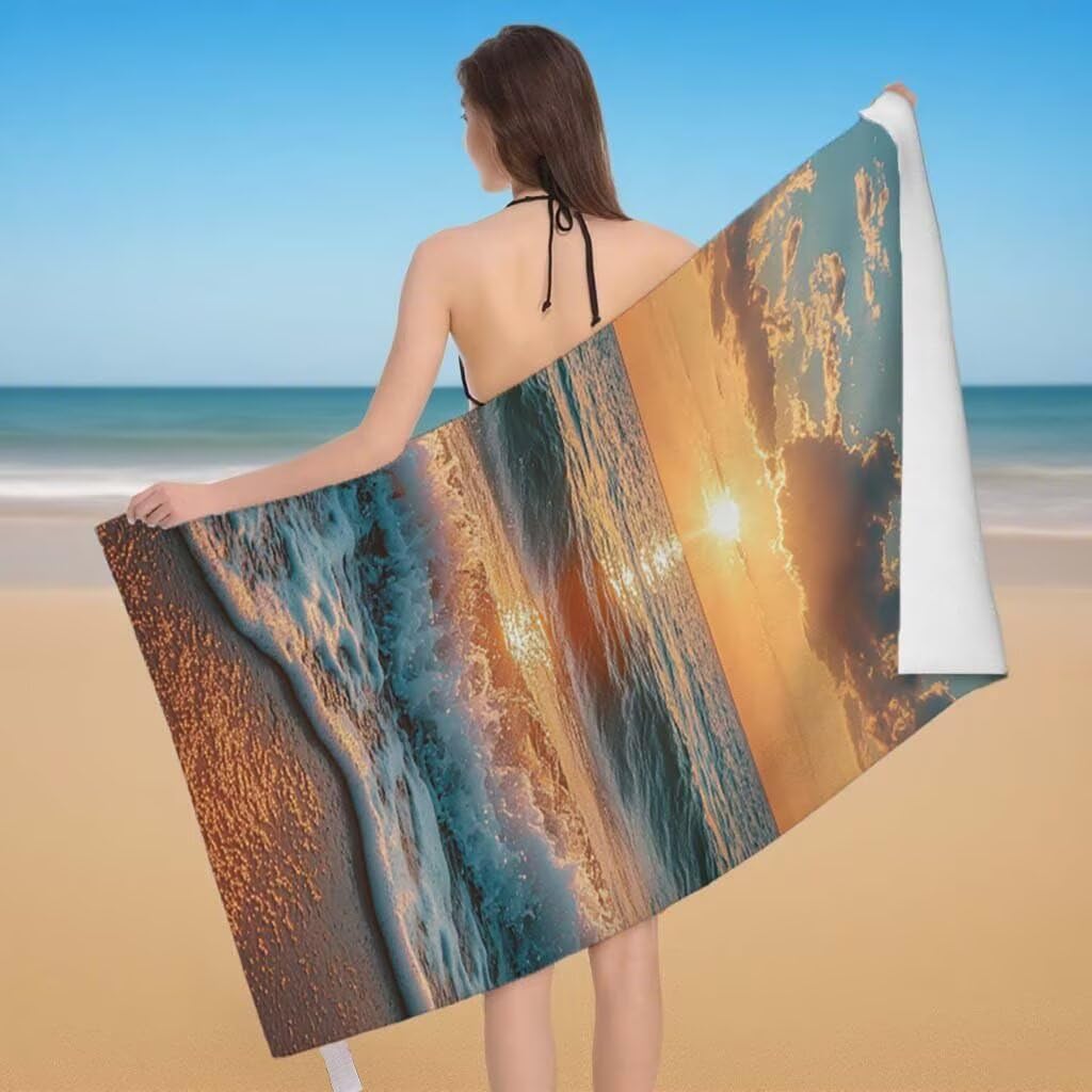 Toalla de Playa Grande 220x100cm/35x70cm, Juego de 2 Toalla Microfibra XXL de Antiarena, Toallas Playa Suave Ligera, Absorbente Secado Rápido, Beach Towel Viaje, Regalo Mujer Hombre (Atardecer) B-25