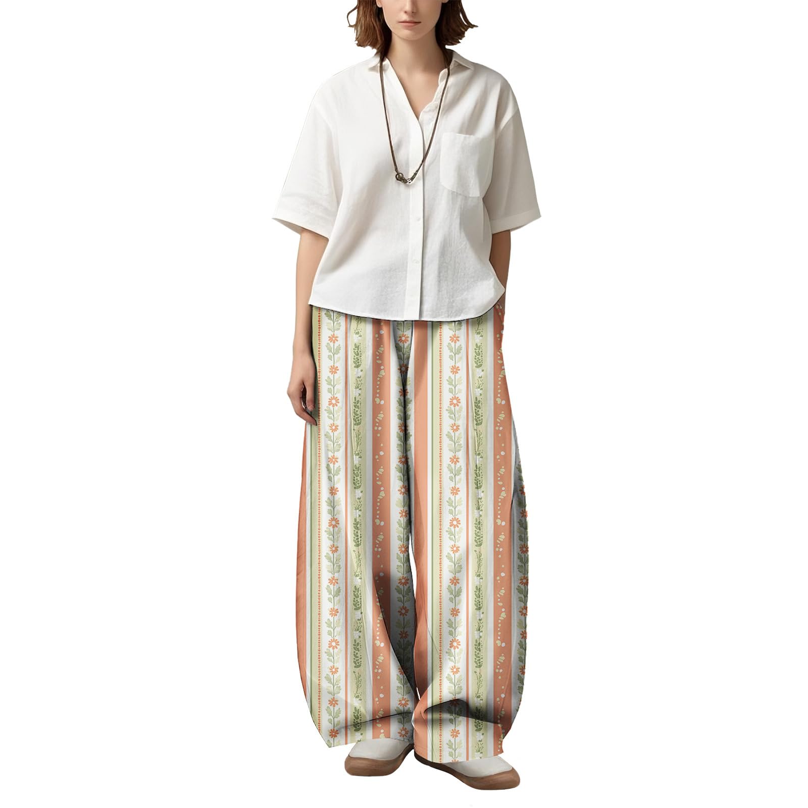 Womens Wide Leg Pants High Waist Loose Fit Printed Trousers Casual Fall Lounge Wear Breathable Comfort