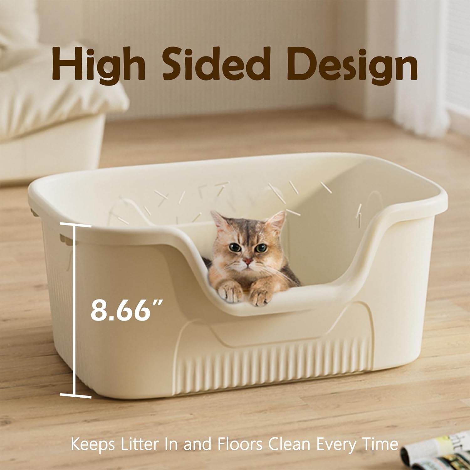 SpaceTime Extra Large Litter Box with High Sides,23.6" Lx16.5 Wx8.6 H XL Multi Cat Litter Pan for Kitty,Cat Boxes for Indoor Cats,Jumbo Litter Boxes for Big Cats,Anti-Splashing,Easy to Clean (Green)