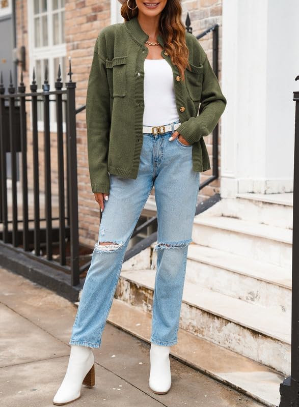 Dokotoo Cardigan Sweaters for Women Casual Open Front Long Sleeve Button Down Knit Outwear Stand Collar Fall Fashion 2024 - Image 5