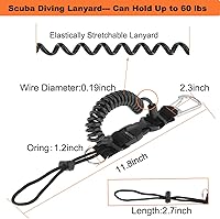 Vista 2 de Cordón de buceo, clip de acero inoxidable con resorte en espiral con correa de cincha, hebilla de liberación rápida, ideal para buceo, linternas