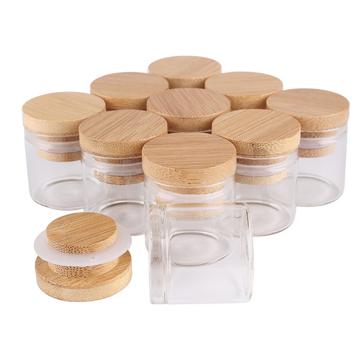 SYLALE 24 Tubos de ensayo de 10ml 30 * 30mm con Tapas de bambú, frascos de Vidrio, Viales de Vidrio, Botella de Deseo for Regalo de Manualidades de Boda
