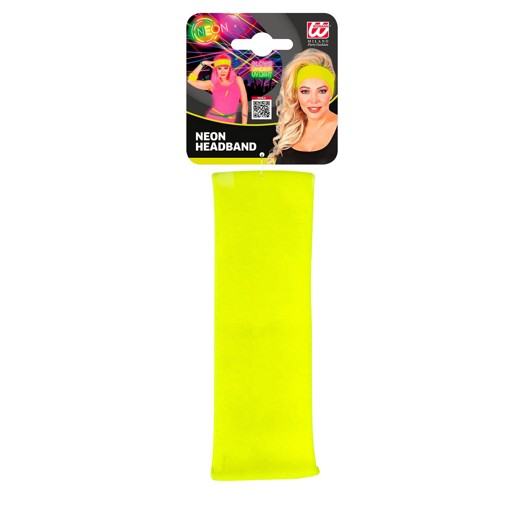 WIDMANN 02034 - Headband Adult Unisex, 80s, Disco, Tennis, Theme Parties, Fluorescent Yellow Colour - Image 2