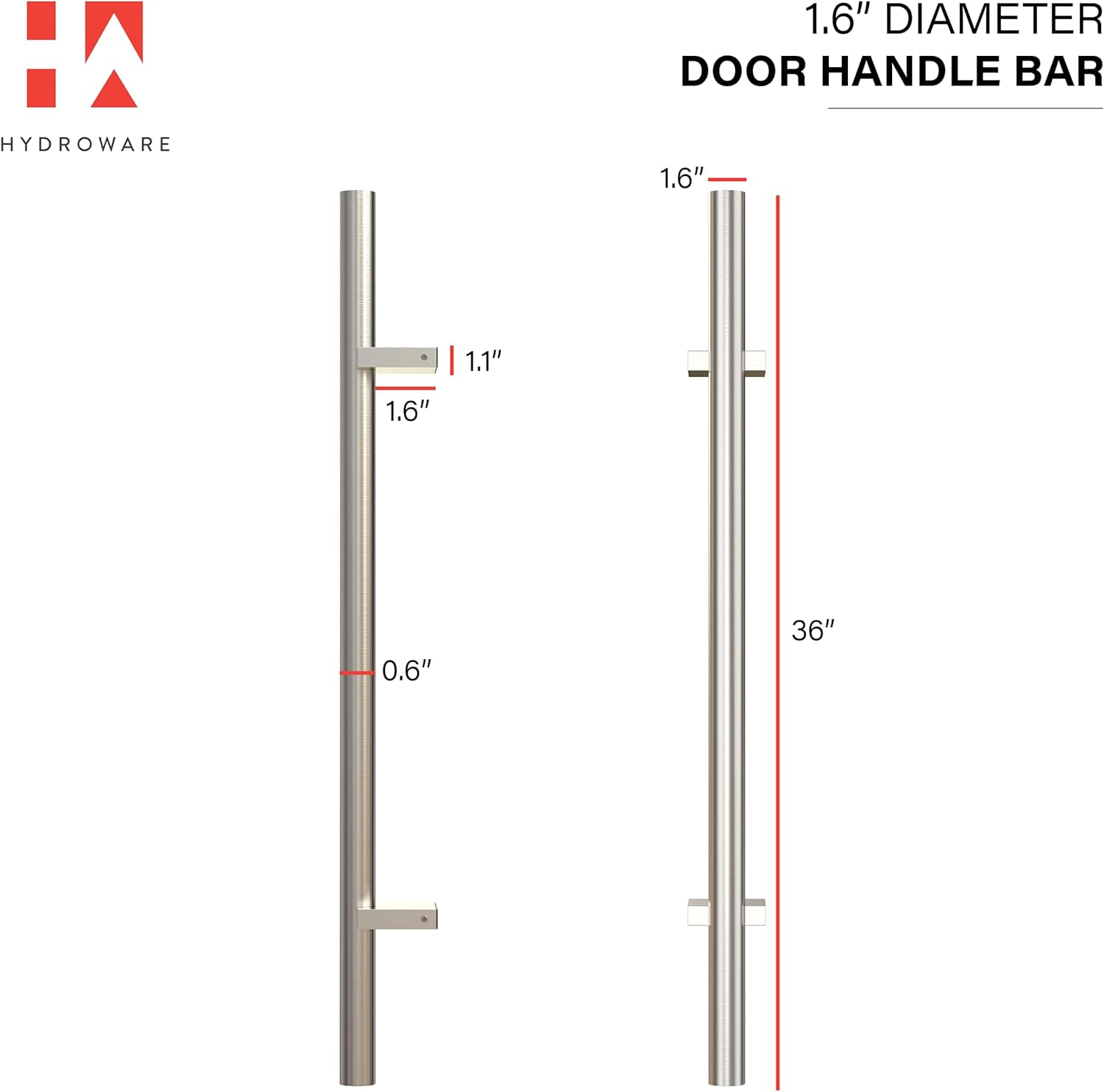 Traverse Double Front Door Handle Set – Modern Entry Door Pulls, 304 Stainless Steel, Brushed Satin Finish, Bolt-Through Connector, Luxury Exterior Hardware (Brushed Nickel, 36 Inches)
