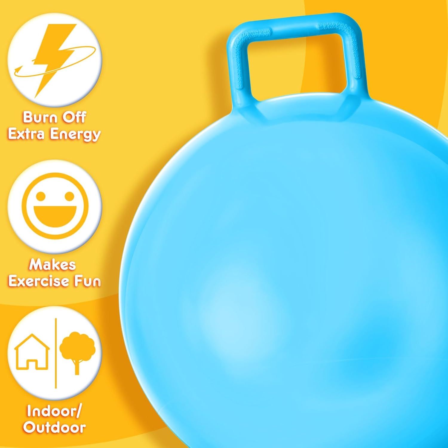 Lewtemi 3 Pcs 29 Inch Bouncing Ball with Handle, Outdoors Hopper Jumping Hopping Ball and Air Pump for Sports Exercise (Light Blue, Yellow, Pink)