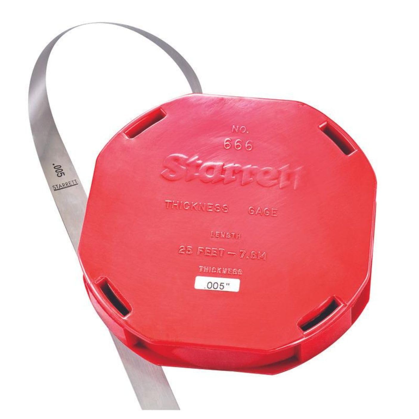 Starrett Tempered Steel Thickness Gauge or Feeler Stock in Rolls with Dispenser Case - Ideal for Carpenters and Home Improvement - 25' x 1/2" Size of Leaves, .005" Thickness - 666-5