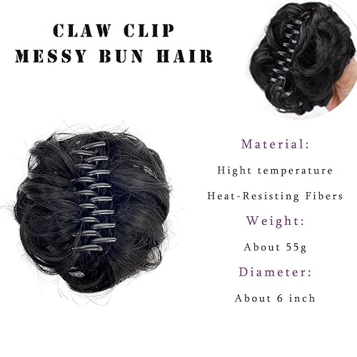 Miniatura 2 de Extensiones de cabello con clip de garra, ondulado, rizado, grande, moño con clip en garra, extensiones de cabello sintético despeinado para mujer