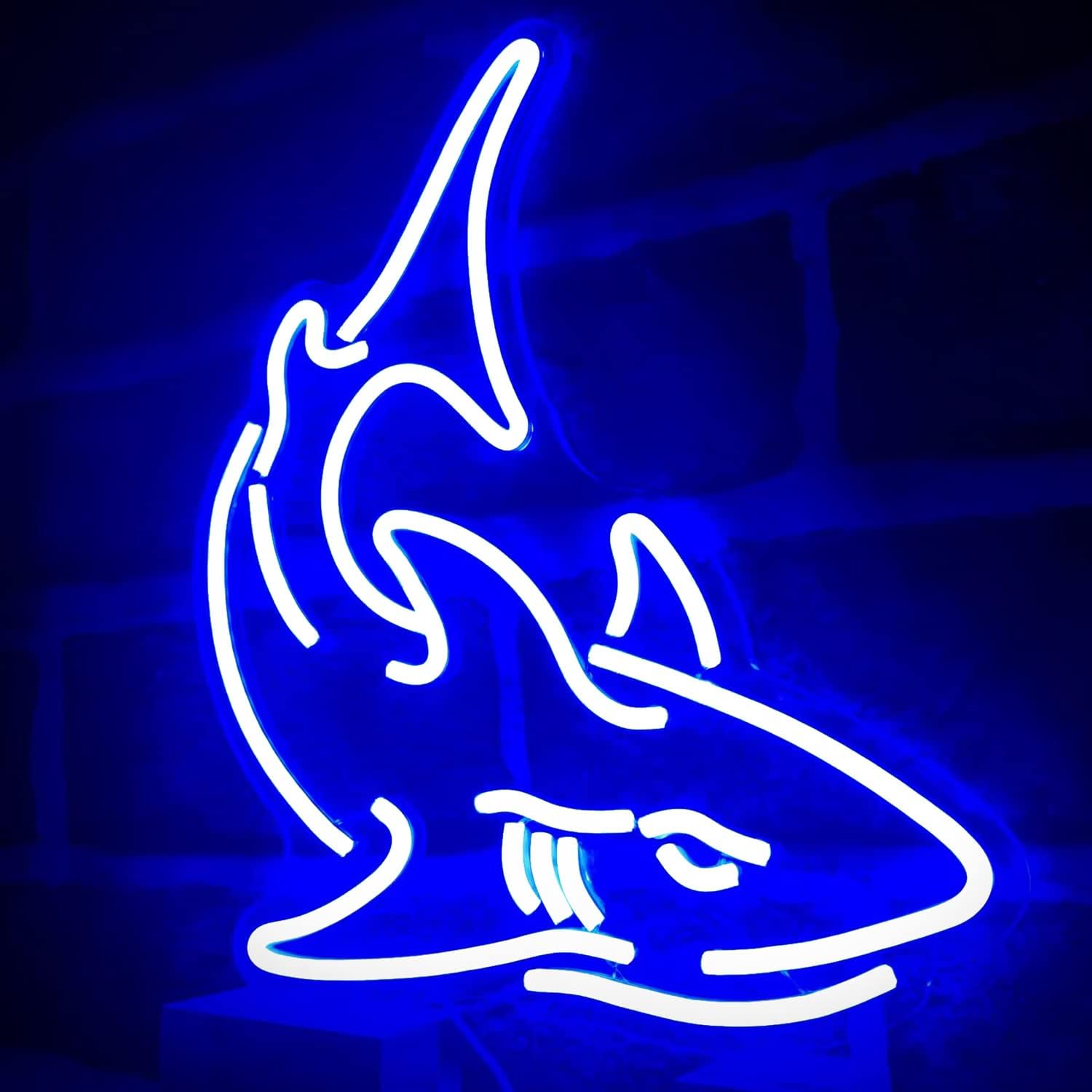 Shark Neon Sign Blue Neon Lights for Wall Decor Shark LED Neon Sign Dimmable Neon Light Up Signs for Bedroom Boys Room Bar Shark Wall Decor USB Powered Birthday Party Gift - Image 2