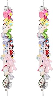 MIJAYENV 2 Pcs Cotton Stuffed Animal Storage Chain with 40pcs Metal Clips for Hanging Small Plush 80inch Wall Organizer Stuffed Animals Storage Holder for Hanging Nursery Play Room Wall Door Display