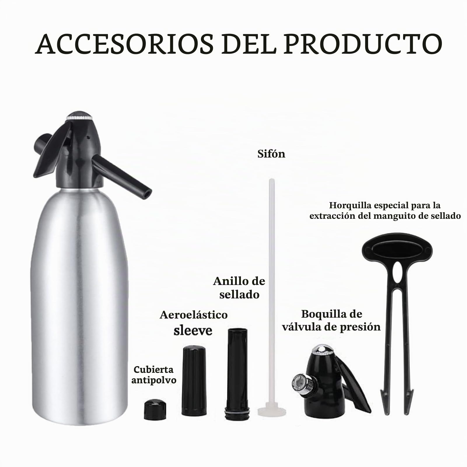 1L Botella de Sifón de Soda Profesional Aleación de Soda Soda Carbonatada Seltzer Creador de agua con regulador de presión para bebidas de jugo Cóctel(Silver)