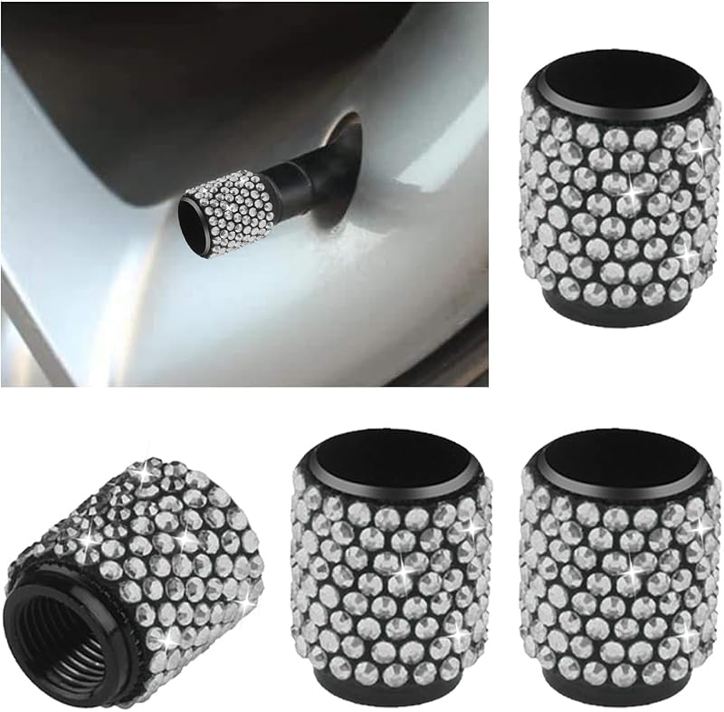 4PCS Bling Car Tire Stem Valve Caps, Crystal Rhinestone Dustproof Car Tire Valve Stem Cover, Universal Shinny Auto Exterior Wheel Accessories for Cars, Trucks, SUVs, Motorcycles (White)