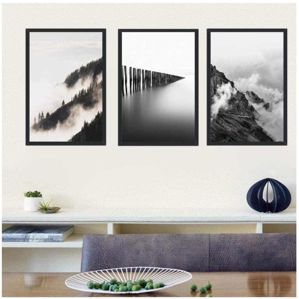 Home Decor Poster Print Nordic Canvas Painting Natural Fog Mountain Scenery Realist Landscape Picture Living Room Wall Art Decor 50x70cmx3 (no Frame)