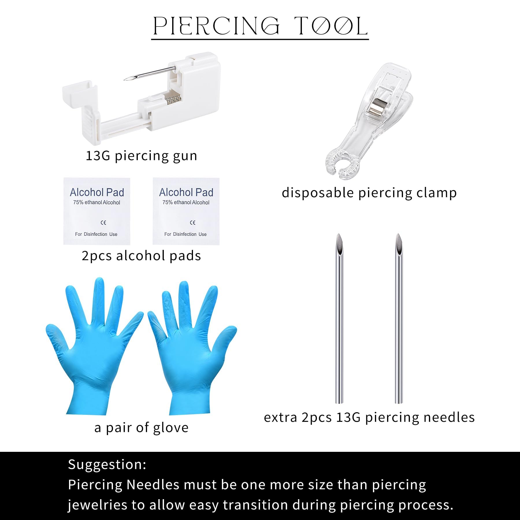 WillTen Zestaw 10 kolczyków do pępka, z pistoletem do piercingu, ekstra 13 g, 14 G, z chirurgicznej stali nierdzewnej 316L, do pępka, nosa, sutków, języka