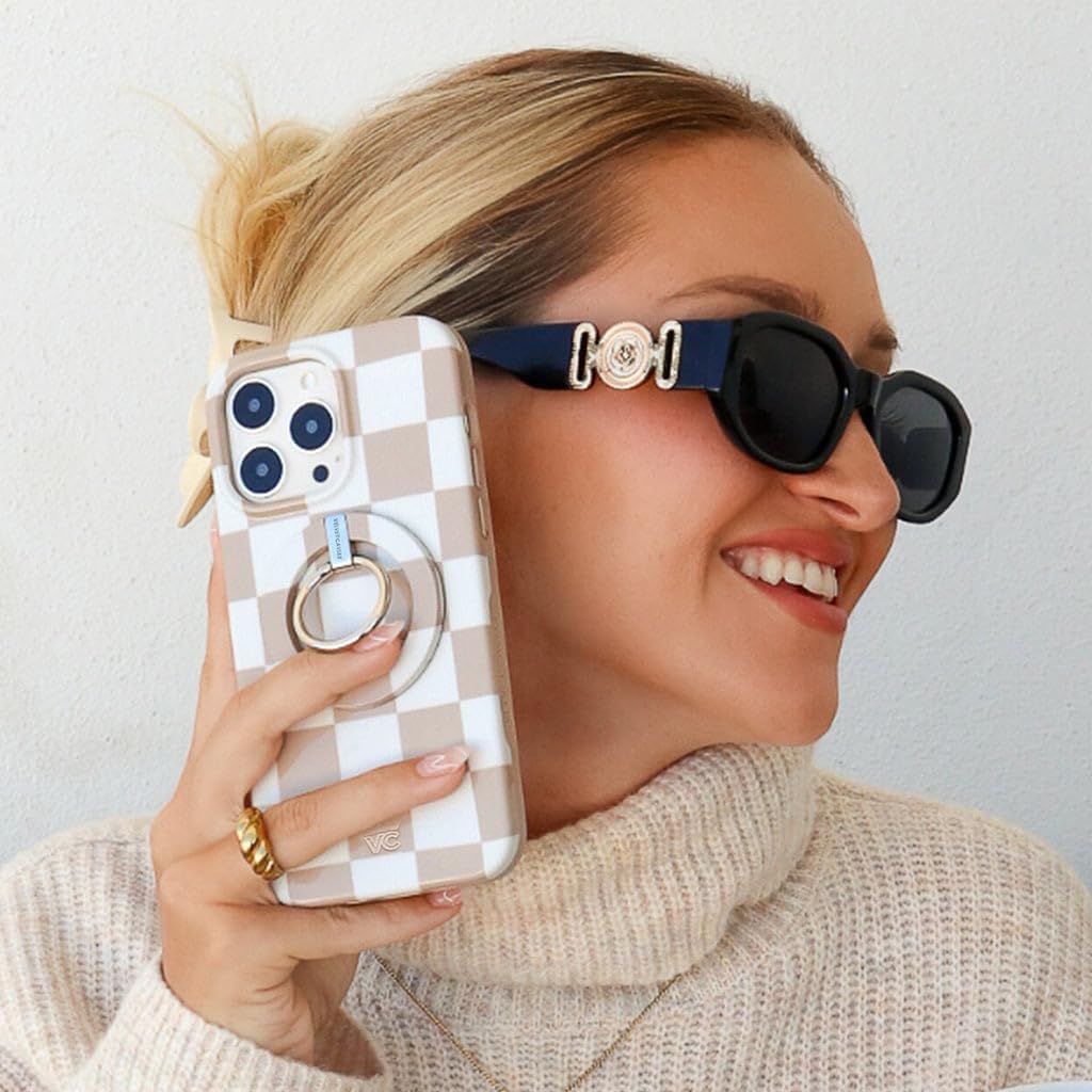 VELVET CAVIAR Checkered Phone Case for iPhone 15 Pro Max for Women - Compatible with MagSafe - 10ft Drop Tested - Girly Cute Protective Designer Cover - Nude Neutral Aesthetic