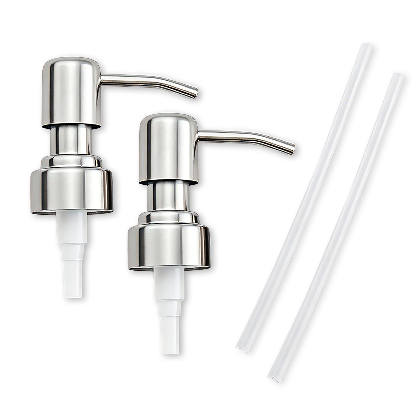 Pollock 2pcs Pump Dispenser Stainless Steel, Replacement for Standard Neck Size - 26-28 mm Thread Fits Most Hand Soap Dispenser (Sliver Brushed)