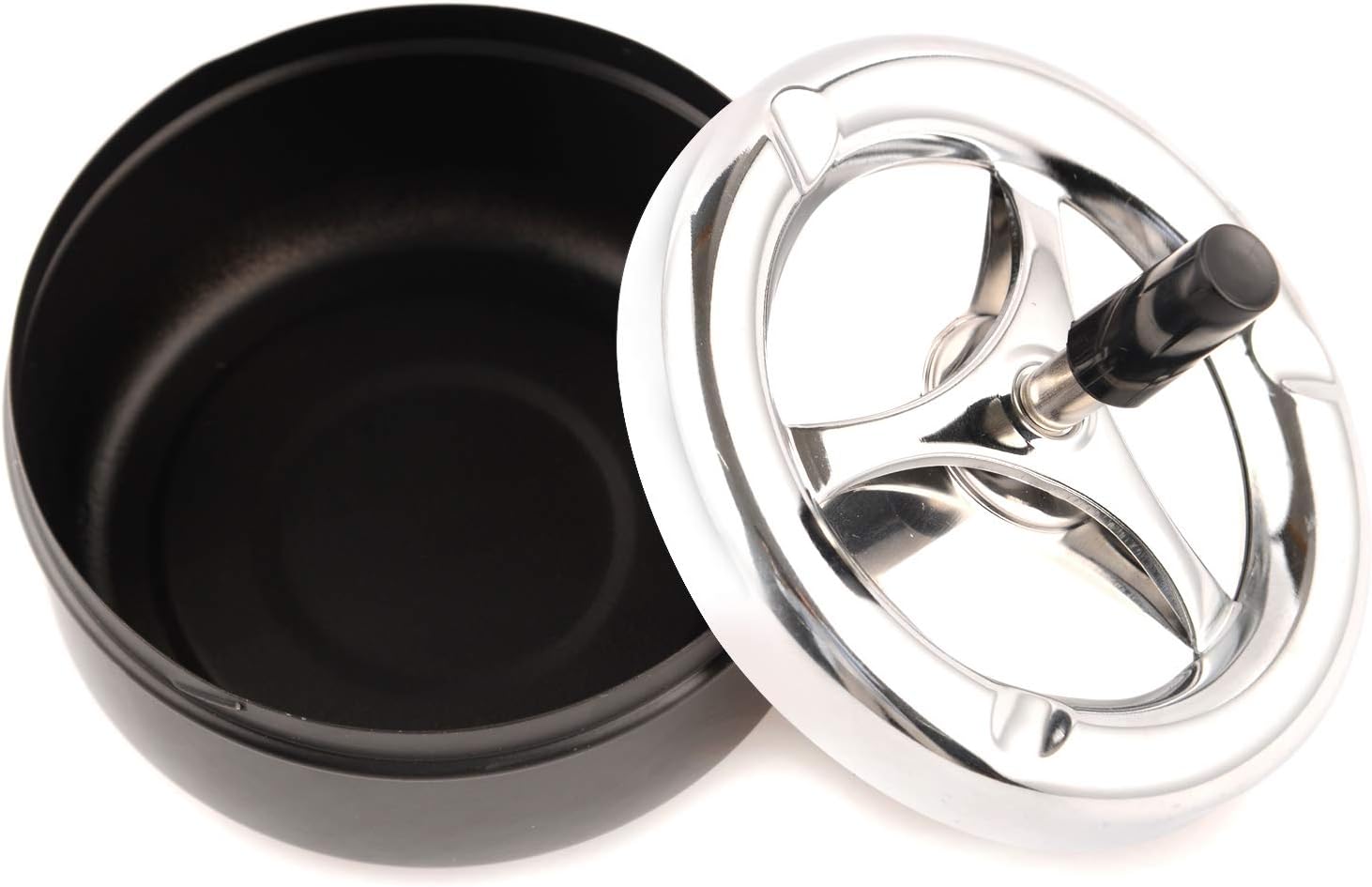 ONE250 Round Push Down Stainless Steel Modern Tabletop Cigarette Ashtray with Spinning Tray, Cigarette Ashtray for Indoor or Outdoor Use, Ash Holder for Smokers, Smoking Ash Tray for Home Office