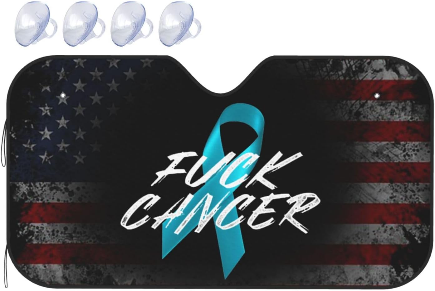 Ovarian Cancer Warrior Aweareness Ribbon Foldable Car Windshield Sunshade Blocks Heat and Sun Glare Uv Rays