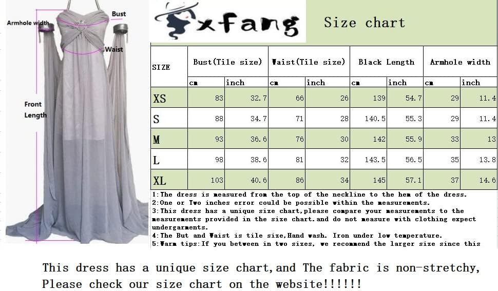 Vista 6 de Xfang - Vestido de gasa para mujer, disfraz de Halloween, vestido gris largo con cola