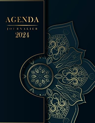 Agenda 2024 Journalier: Grand format A4 français | planificateur journalier (365 jours) | 1 page par jour avec heure | (janvier 2024/décembre 2024) | Couverture Mandala