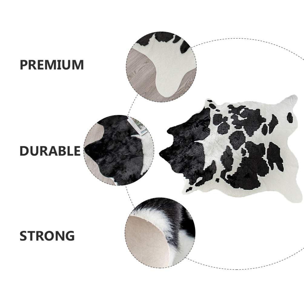VOSAREA Tapis de Sol Imitation Peau de Vache Blanc Antidérapant en Polyester Multifonction pour Décoration Maison et Chambre
