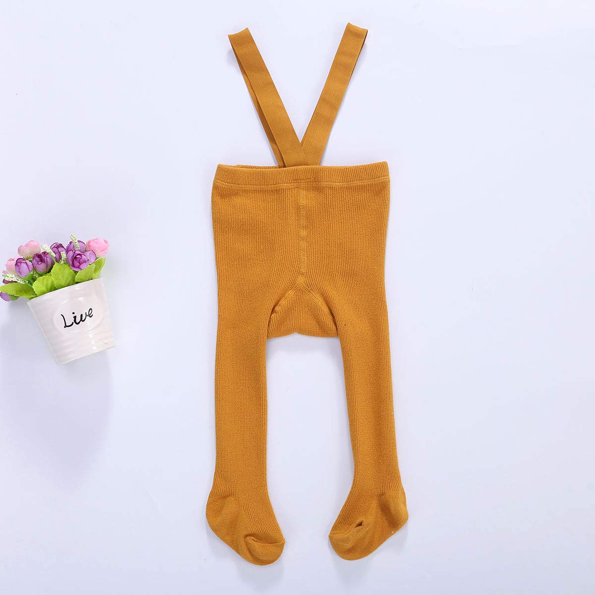Newborn Tights Cable Knit Leggings Stockings Suspender High Waist Cotton Pantyhose Infants Toddlers for Fall winter (Ginger Yellow , Newborn )