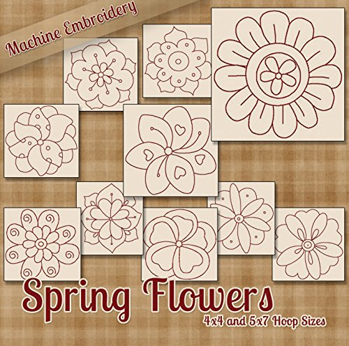 Spring Flowers Embroidery Redwork Embroidery Machine Designs on CD - Multiformat - 10 Designs