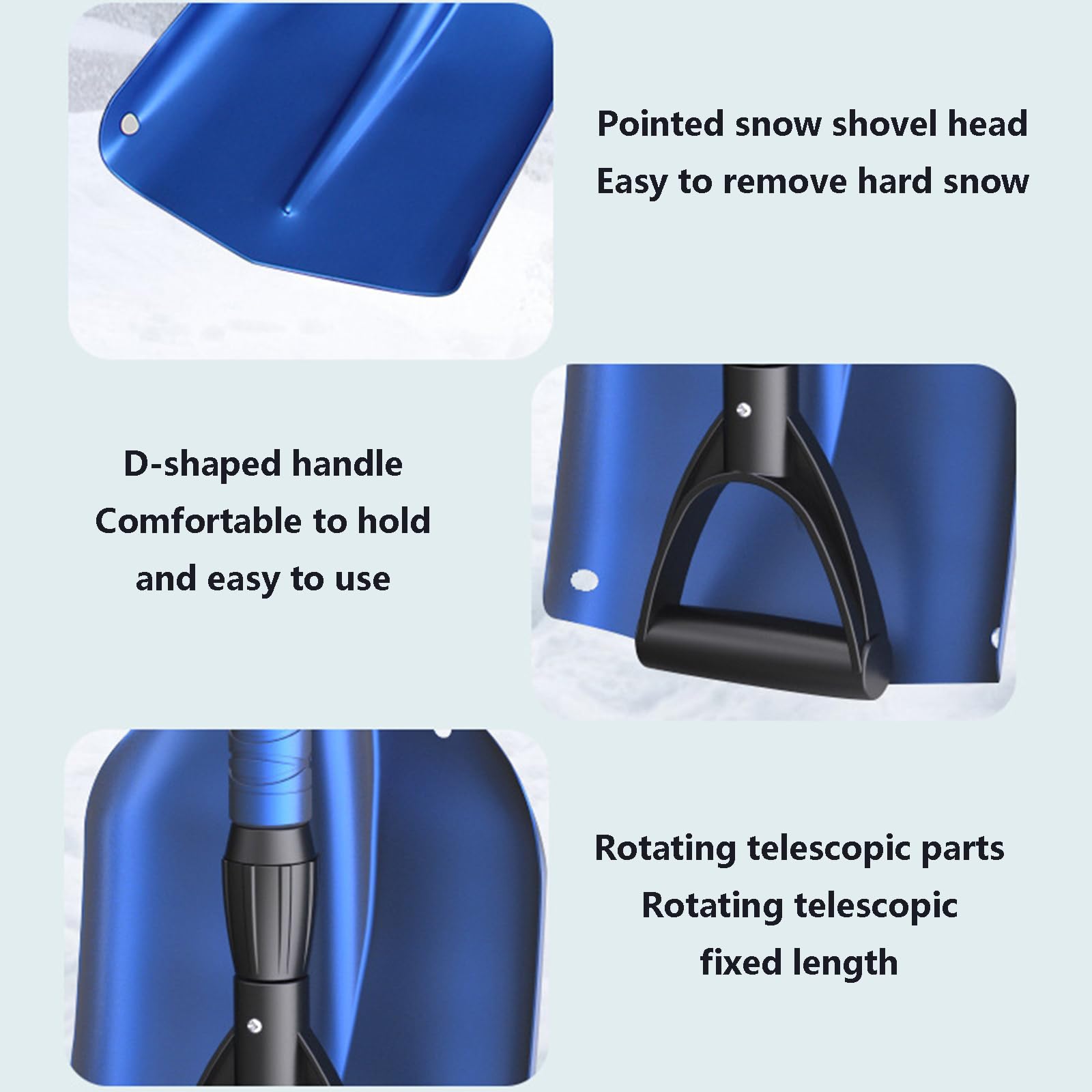 JOCHEN Pala de Nieve Plegable para Coche, Pala quitanieves portátil de Emergencia con Mango ergonómico en Forma de D y Mango retráctil de Aluminio para Maletero de Coche, Motos de Nieve, Camping